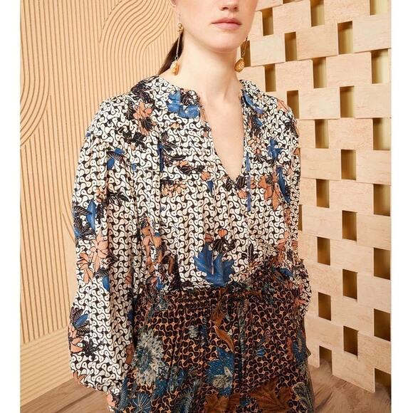 Ulla Johnson Aria Silk Floral Blouse Boho Romantic Modern Boho Whimsy 8 M - Picture 6 of 7
